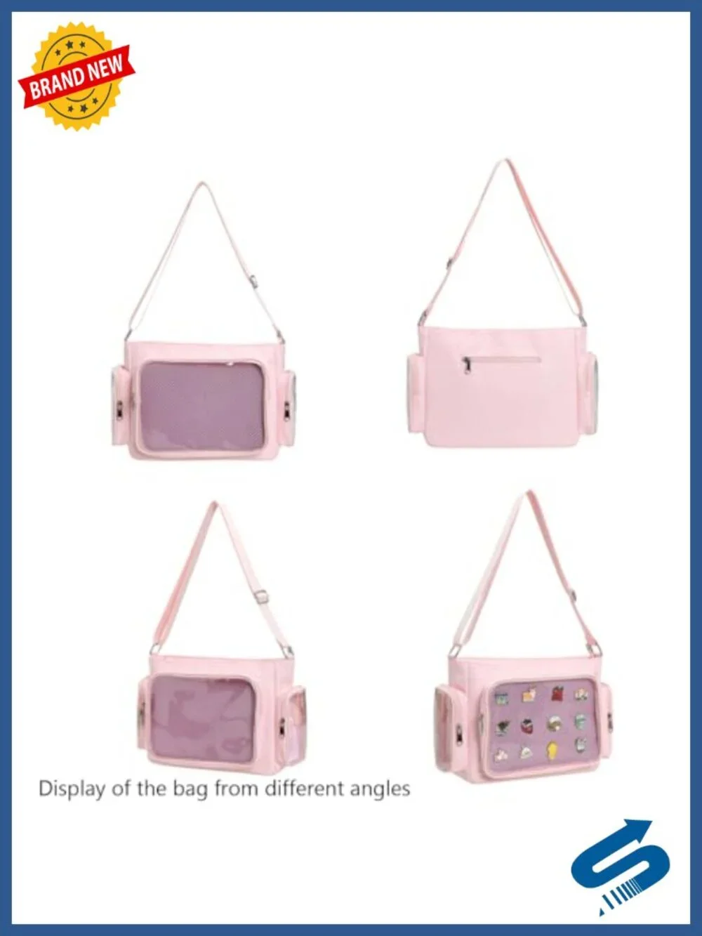 Kawaii Crossbody Canvas ITA Bag with Transparent Pocket for Anime Pins